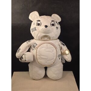 Luxury White Teddy Bear Backpack Designer Style Gold Chain 22" Used #015